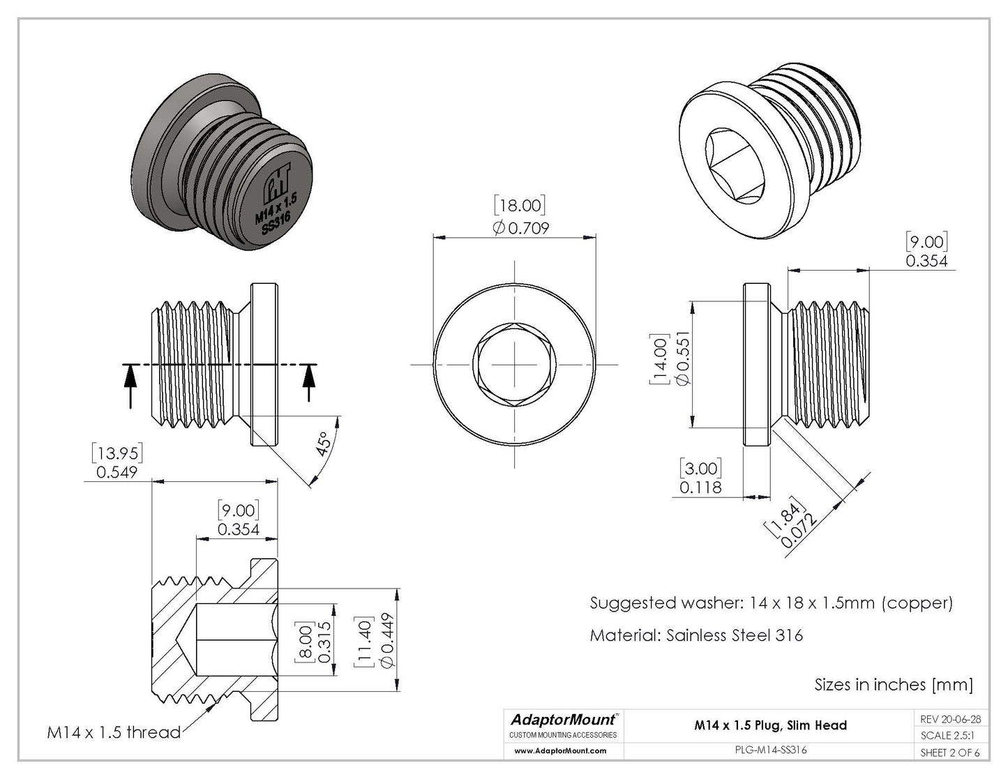 PLG-M14 Allen Key Slotted Plug