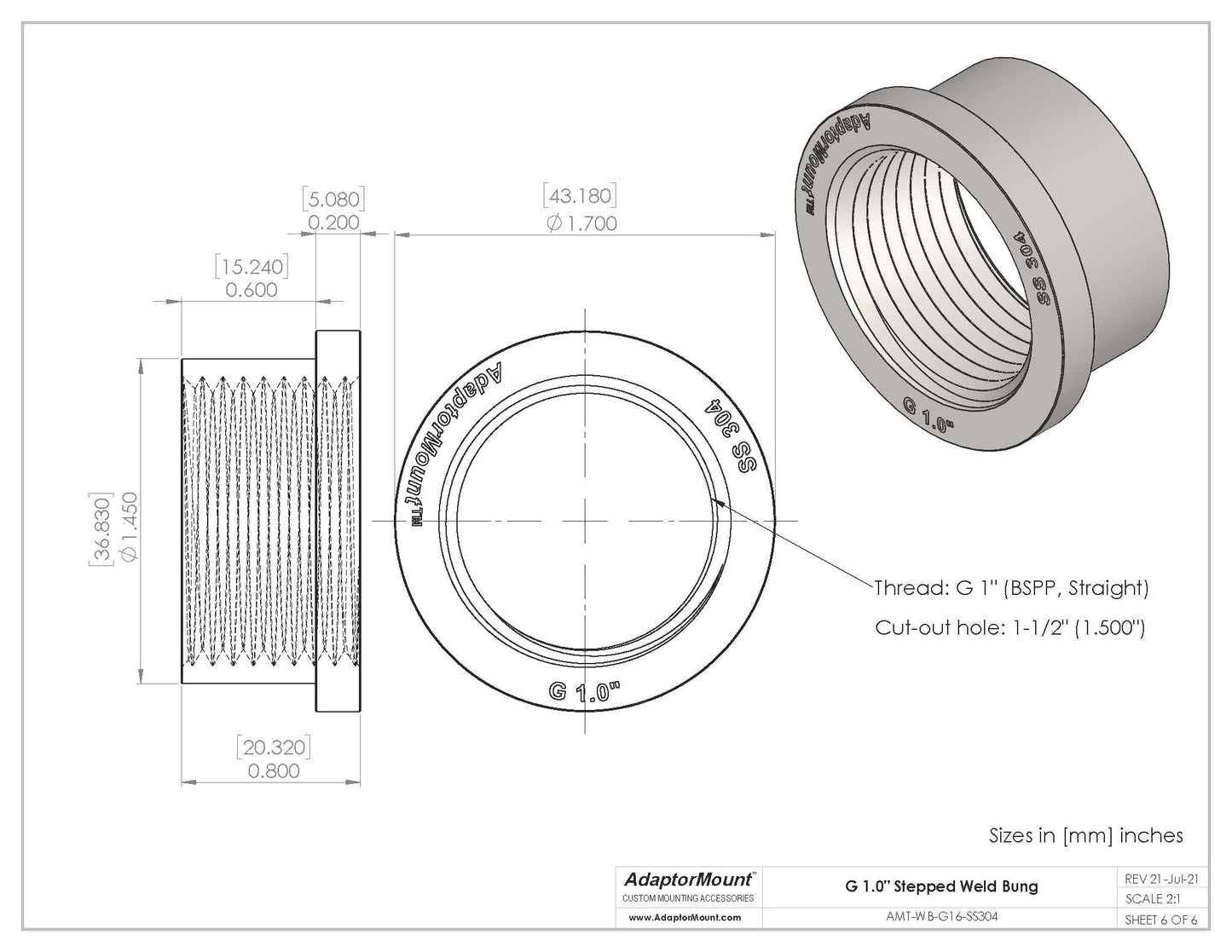 WB-G16 Weld Bung (G 1")