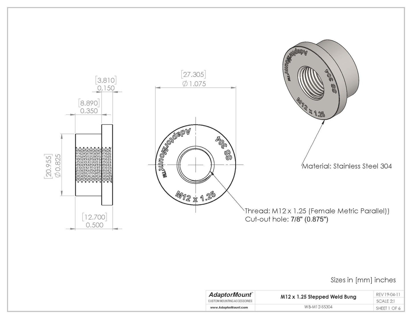 WB-M12 Weld Bungs (M12 x 1.25)