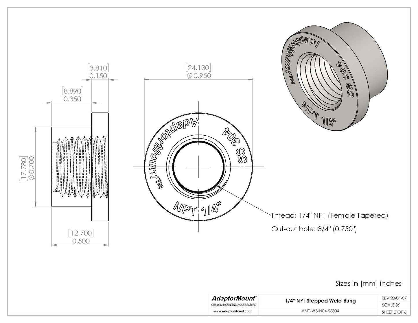 WB-N04 Weld Bung (NPT 1/4")