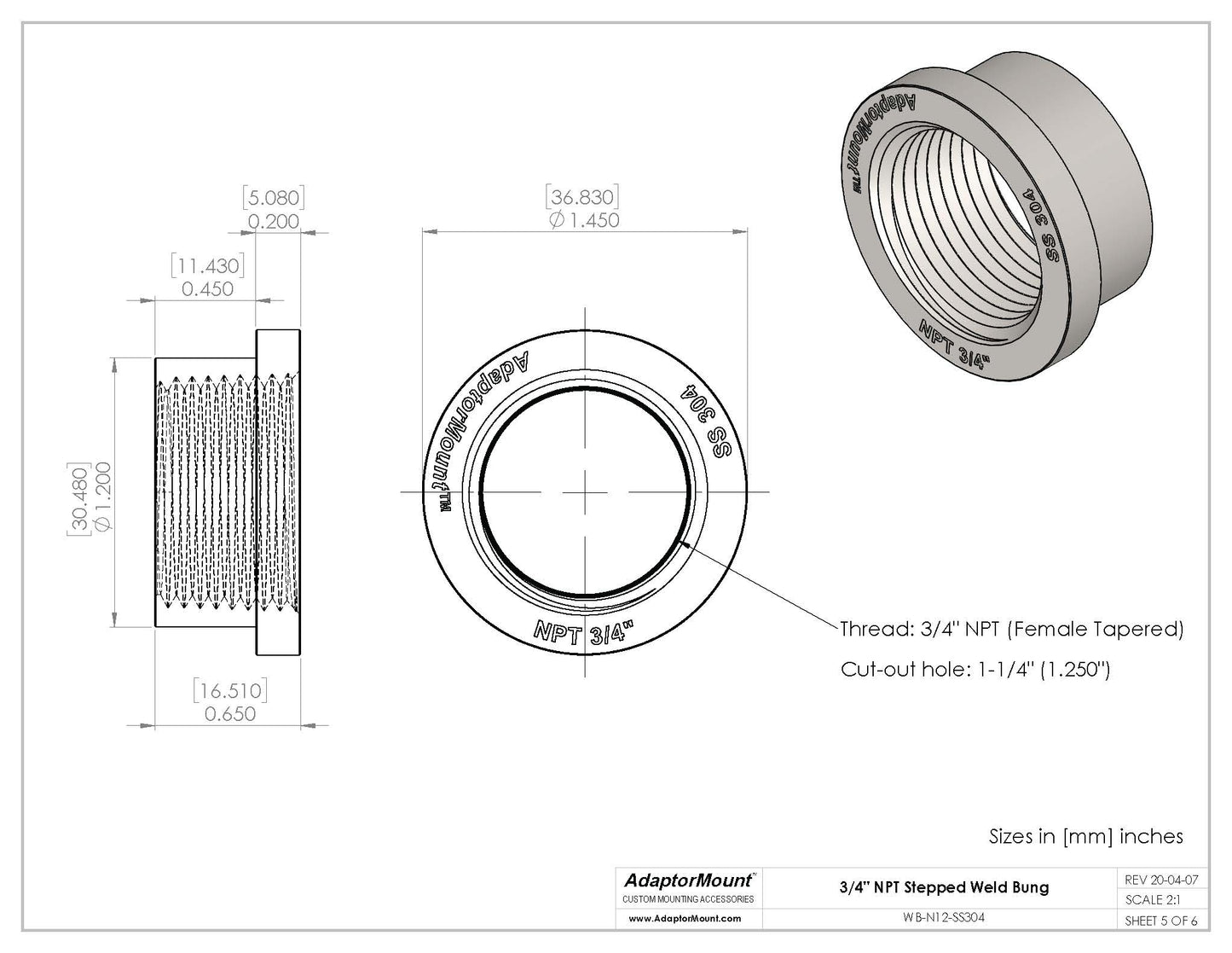 WB-N12 Weld Bung (NPT 3/4")