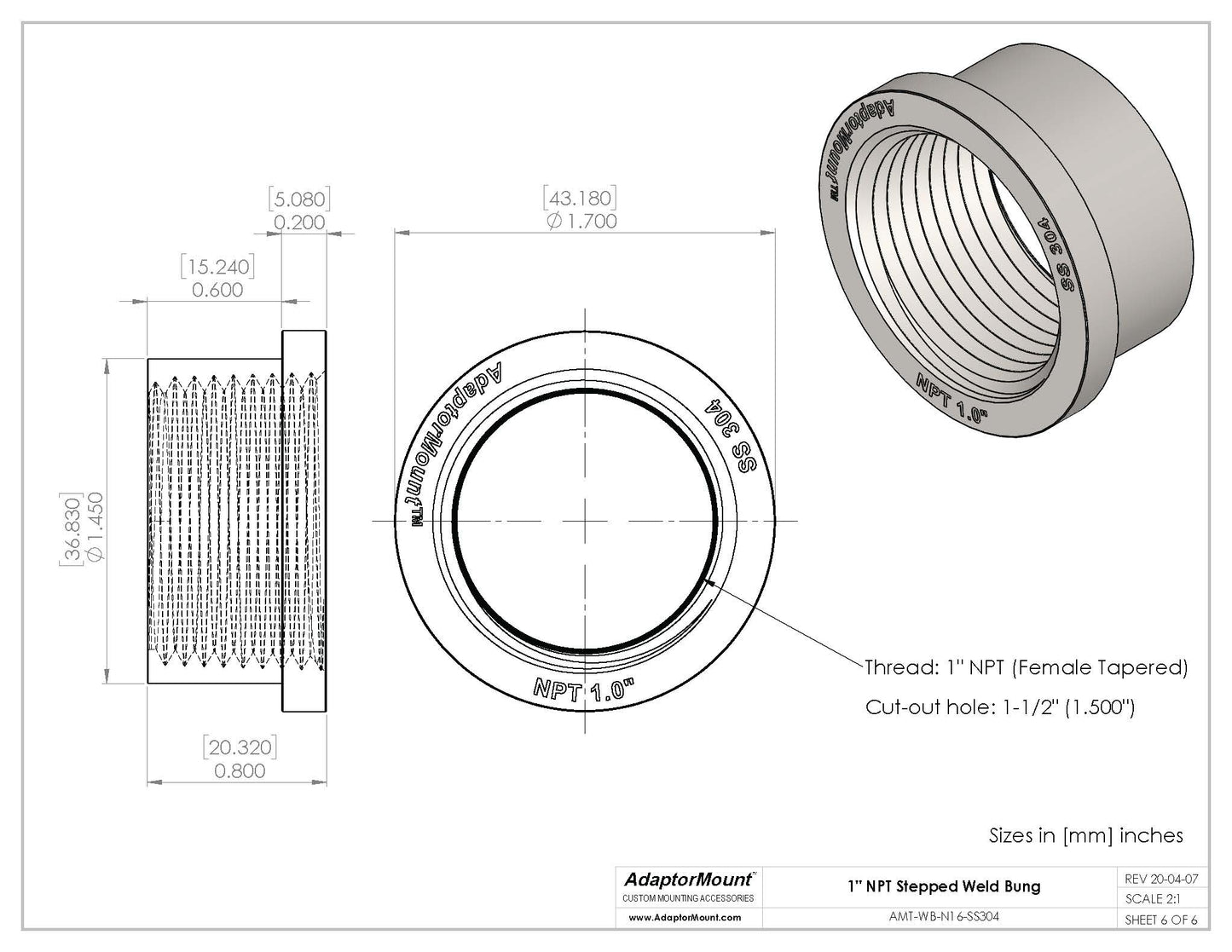 WB-N16 Weld Bung (NPT 1")